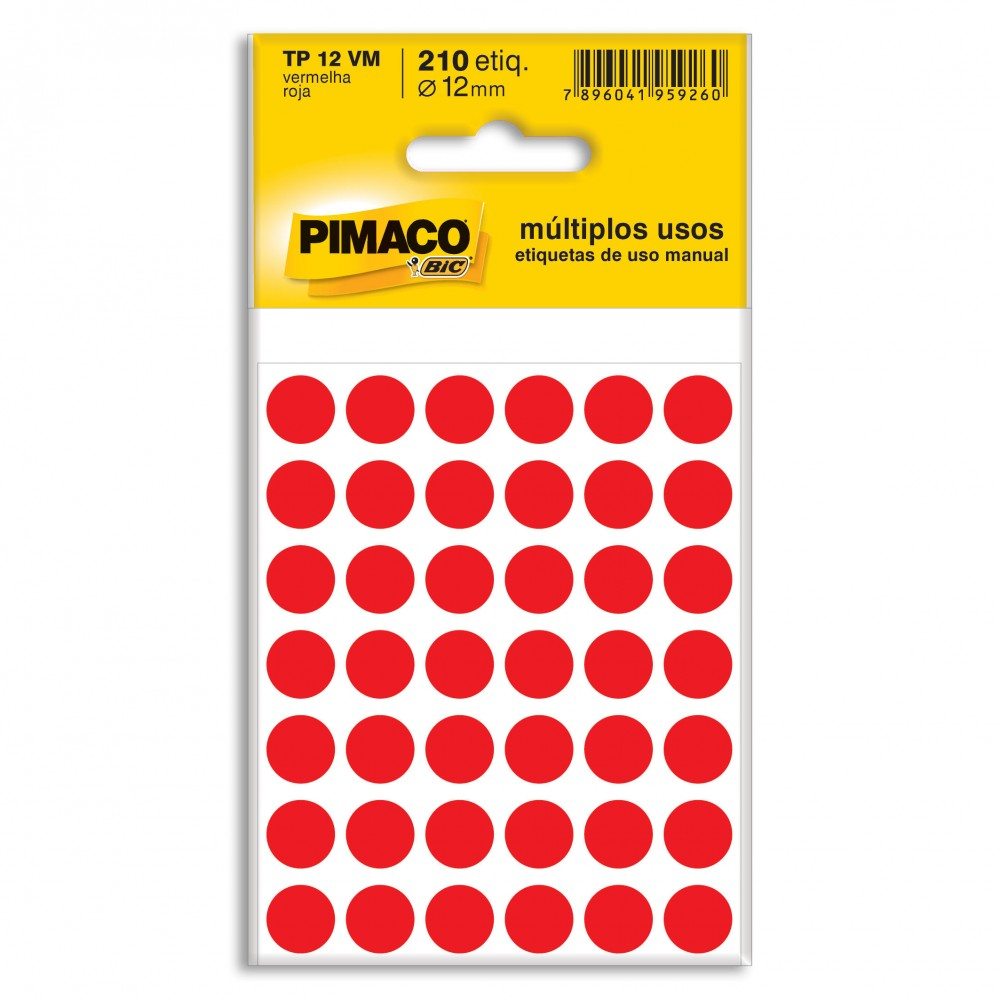 Etiqueta Redonda TP12 210 Etiquetas Vermelha – PIMACO