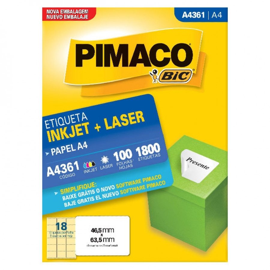 Etiqueta A-4 361 Tamanho 46,51X63,5 com 100 (18) - PIMACO