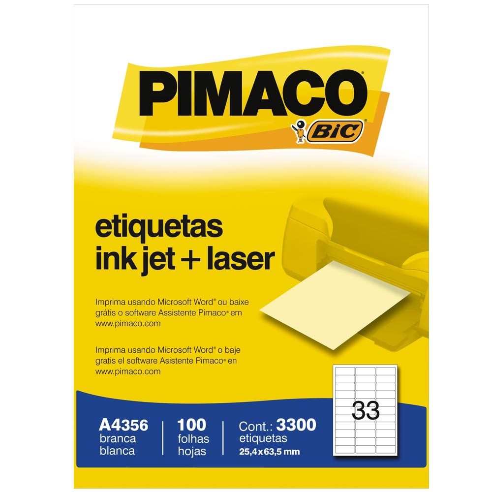 Etiqueta A-4 356 Tamanho 25,4X63,5 com 100 (33) - PIMACO