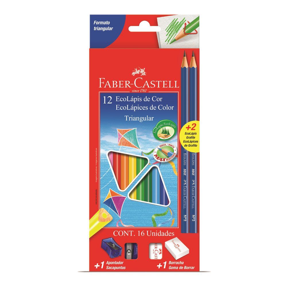 Lápis de Cor com 12 Cores Kit Triangular - FABER-CASTELL