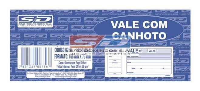 Vale Com Canhoto 50 Folhas (6756-1) - SÃO DOMINGOS