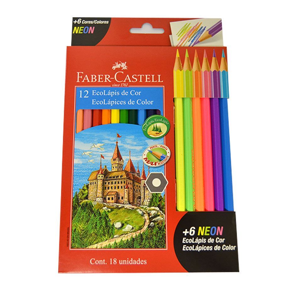 Lapis de Cor com 12 + 6 Neon - FABER-CASTELL