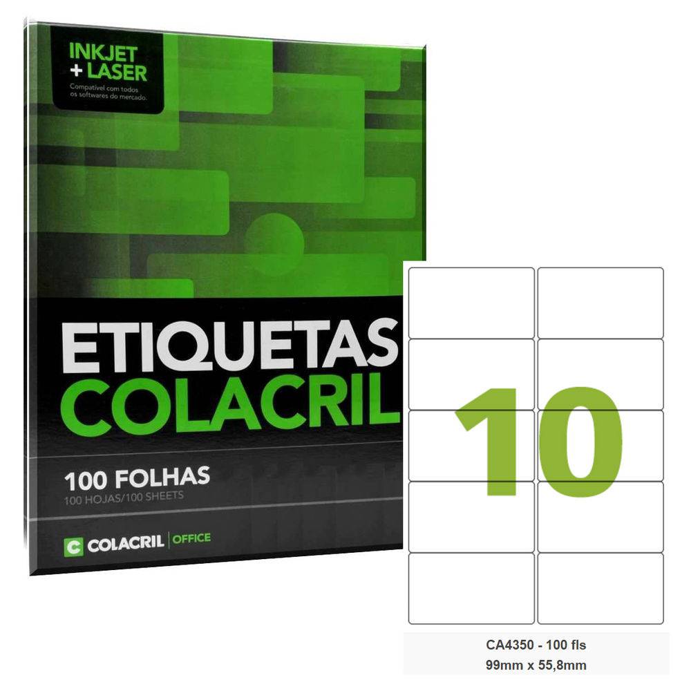 Etiqueta A-4 350 55,8X99,0 (10) - COLACRIL