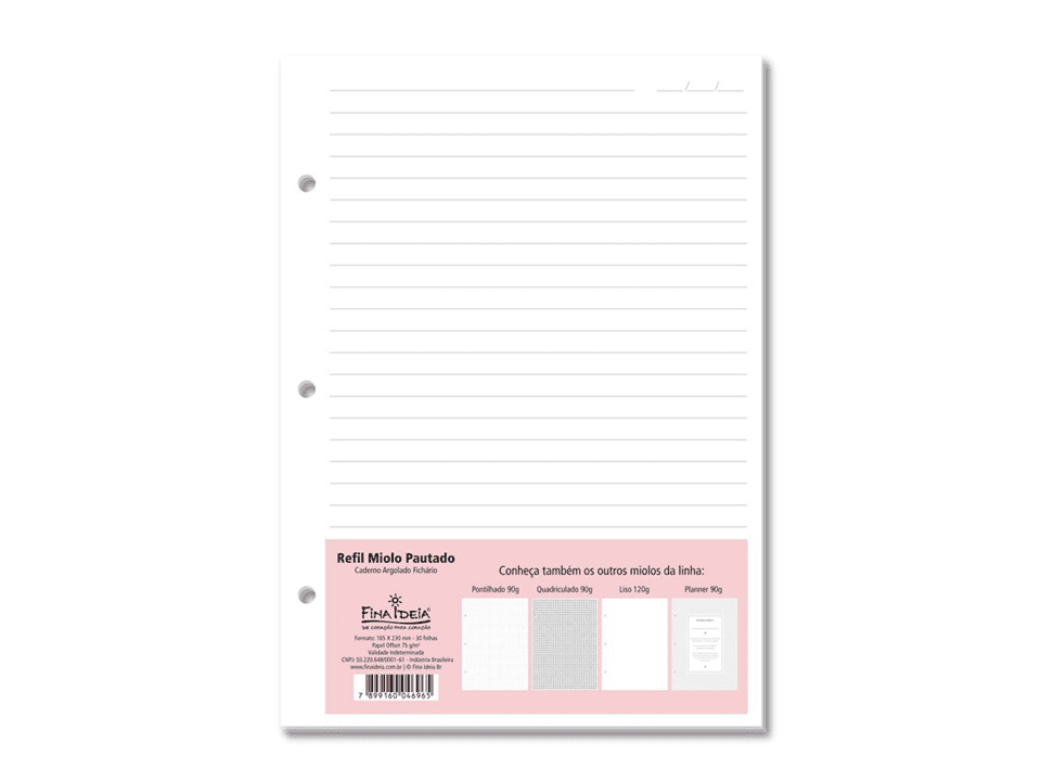 Refil Caderno 3 Argolas 50 Folhas Pautado 4696 - FINA IDEIA