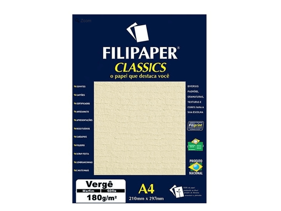 Papel Especial Vergê Marfim 180G 50 Folhas - FILIPERSON
