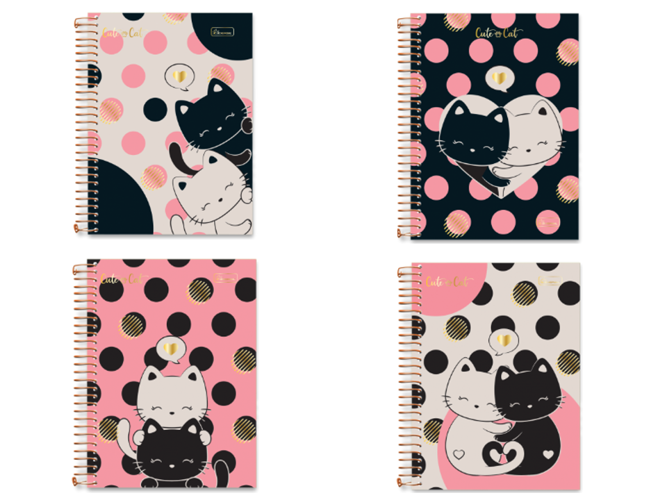 Caderno Espiral Colegial 01x80 Cute Cat - CADERSIL