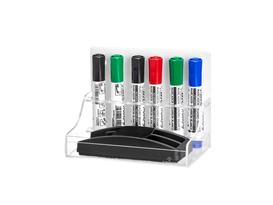 Suporte Acrílico Para Quadro Branco Apagador/06 Canetas - ACRIBOM