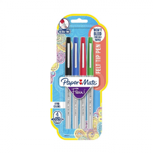 Kit Caneta Flair 0.4 Com 4 Azul, Preta, Vermelha e Verde - PAPER MATE