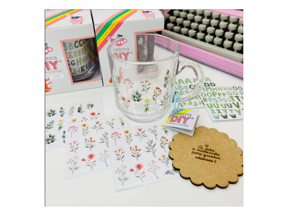 Caneca DIY 350ml Flores Aquareladas - BUENDIA