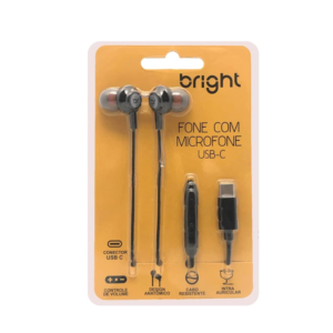 Fone De Ouvido Com Microfone Tipo C Preto - BRIGHT